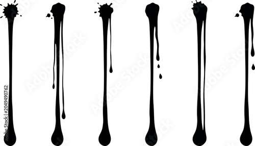 Black Slime Dripping Border Set with Melting Goo Liquid Splatters and Drips Elements for Spooky Halloween and Grunge Graphic Designs