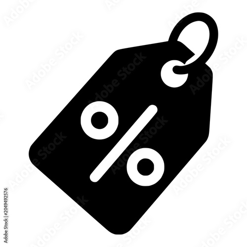 Foto Price tag with percent symbol, black silhouette icon for sale, discount and spec