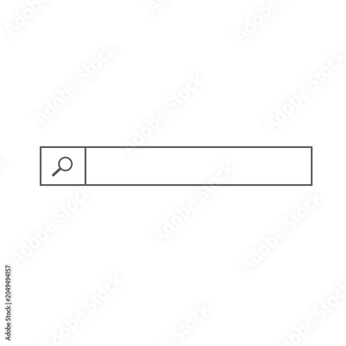 Search bar interface element with a magnifying glass icon, representing web browsing, data lookup, online query, and user input fields on white background.