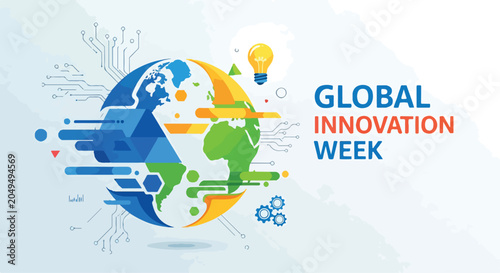 A colorful graphic of a globe with circuit board elements