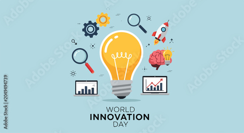 Foto A lightbulb surrounded by innovation symbols