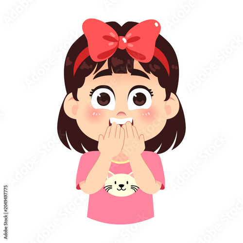 Cute Surprised Girl with Big Red Ribbon Emotion Expression Character Half Body Illustration