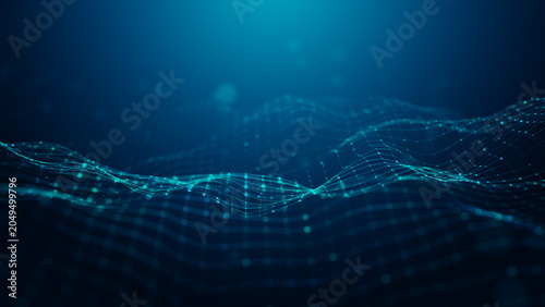 Abstract Digital Data Wave Network Background, Big Data Visualization, Artificial Intelligence and Technology Network Connection, Futuristic Communication Background Concept. 3d rendering