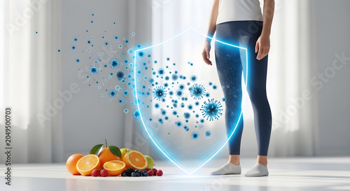 Building a strong immune system with healthy nutrition, symbolizing natural defense and protection for optimal well-being