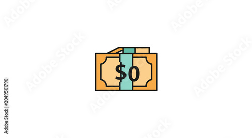 Stack of paper money with zero dollar sign on the front