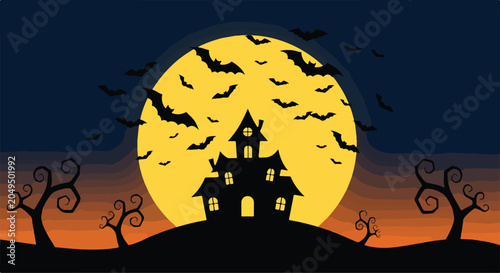 Vászonkép A spooky haunted house under a full moon