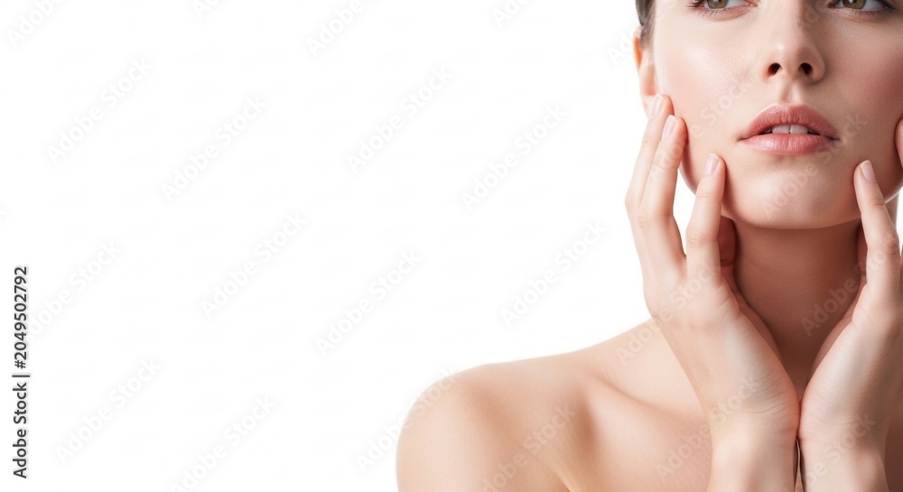 Naklejka premium Woman touches her face with both hands