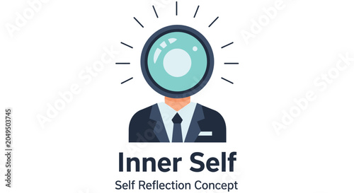 Canvastavla A man with a reflective sphere for a head symbolizes introspection