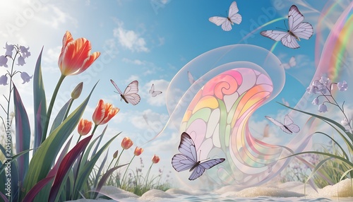 spring flowers and butterflies