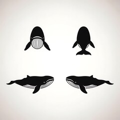 Black and white silhouettes of various birds in flight.