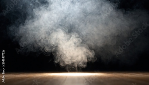 Smoke rising from the floor with a spotlight shining through