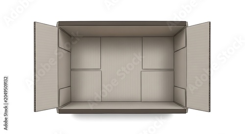 Open empty cardboard box with flaps extended isolated on a white background, for shipping and, logistics or product, packaging concepts