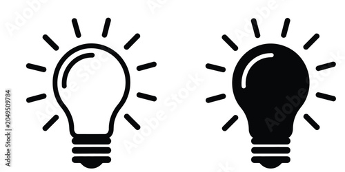 Light bulb icon set with black silhouette and linear outline style isolated on white background creative idea vector illustration