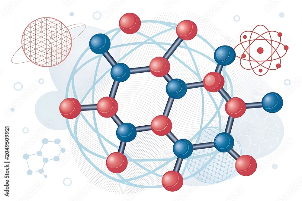 Obraz premium Molecular structure illustration with atoms and chemical bonds on white molecule