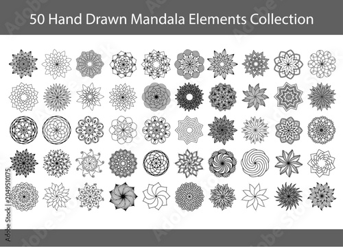 50 Hand Drawn Mandala Elements Collection