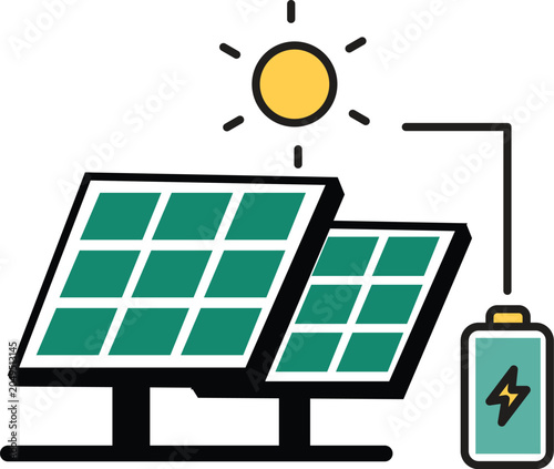 Solar Panel and Battery Storage Renewable Energy Vector Icon