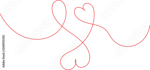 Red line art heart swirl design element for valentine's day
