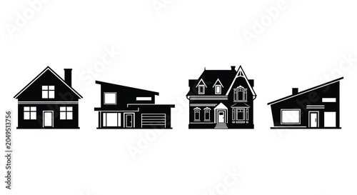 Bild auf Leinwand House Silhouettes Black Vector Illustration On White Background