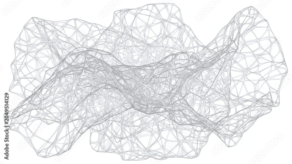 Obraz premium Wireframe abstract geometric shape with complex network lines on white background.