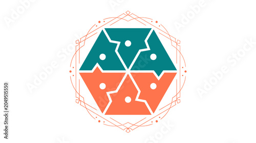 Geometric shapes, puzzle pieces, abstract logo, vector icons, modern design elements