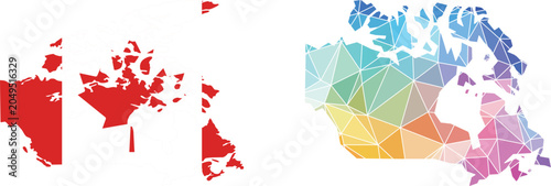 Bild auf Leinwand Set of canadian map vector illustrations featuring red silhouette map and abstra