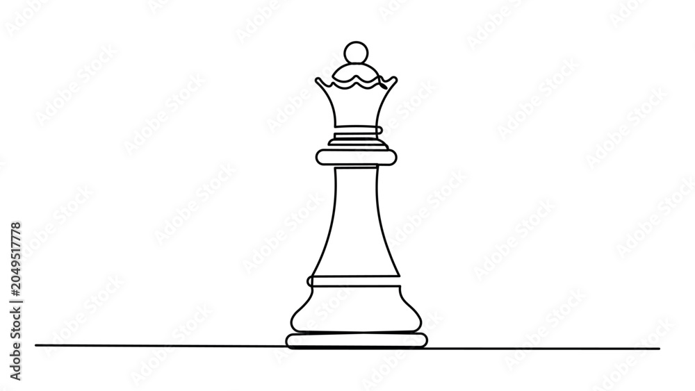 Fototapeta premium Continuous line drawing of a chess queen isolated