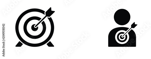 Target board with arrow icon set featuring business goal accuracy and customer targeting black silhouette vector illustration