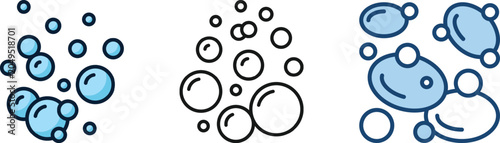 Foto Collection of blue water bubble icons and clusters representing foam effervescen