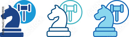 Φωτογραφία Set of chess knight icons with judicial hammer symbols for legal strategy illust