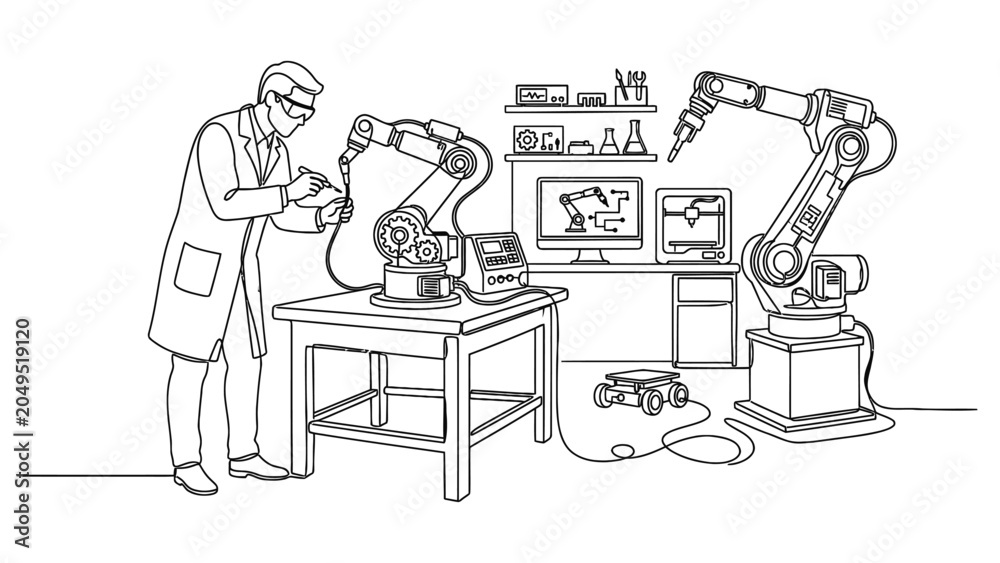Fototapeta premium A scientist working with robotic arms in a lab.