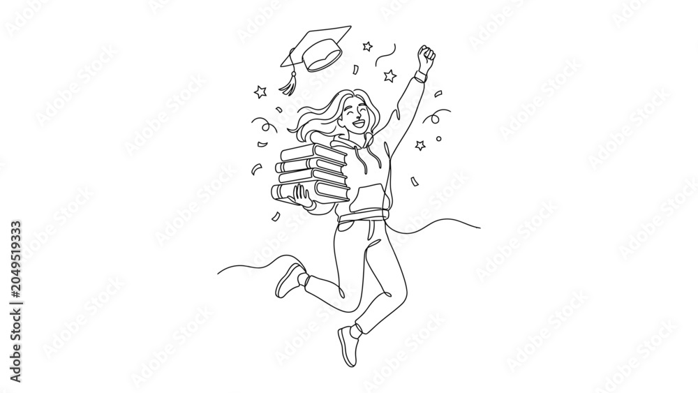Obraz premium A woman jumping with graduation cap and diploma.