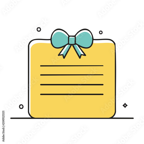 Yellow gift tag with teal bow and lines for text