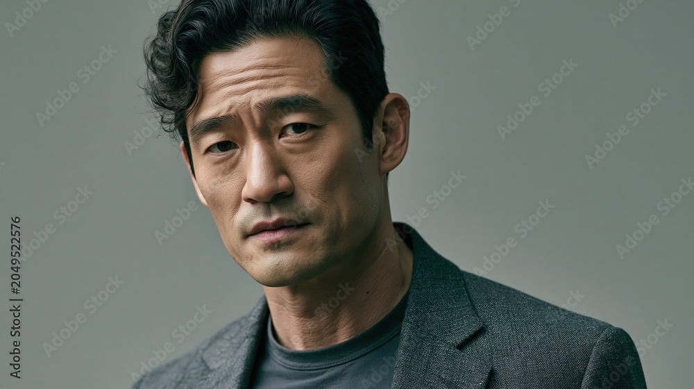 Fototapeta premium Men Mental Health Stigma Korean Middle Aged Athletic Man Quiet