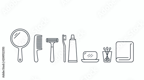 Bild auf Leinwand A clean and organized bathroom essential collection featuring a mirror, comb, ra