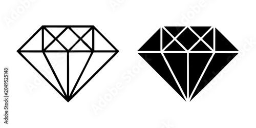 Quadro em tela Diamond Gem Silhouettes White Line Art On Black Background