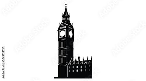 Fotografía Big ben clock tower silhouette against a white background a detailed graphic rep