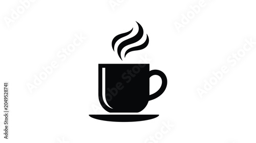 Fotografie Black coffee cup and saucer silhouette against a white background simple design