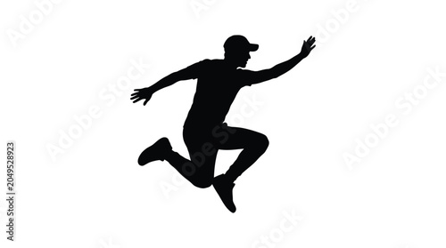 Tableau sur toile Jumping man in casual clothing dynamic pose black silhouette male person figure