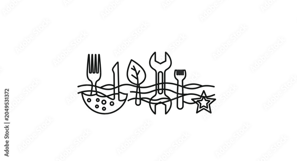 Fototapeta premium Black and white kitchen utensil icons.