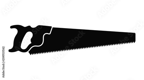 Bild auf Leinwand Hand saw with toothed blade in black silhouette handsaw tool cutting woodworking