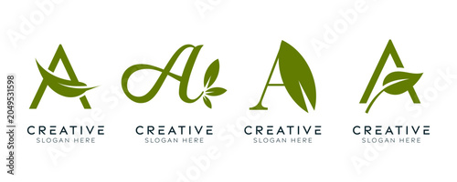 Fényképezés Set of initial letter A leaf logo design templates