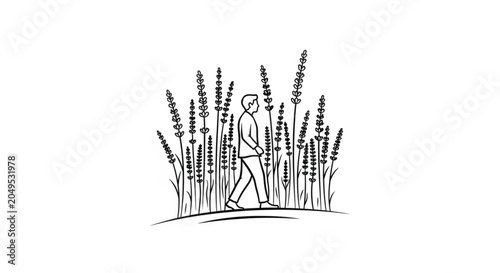 Person Walking Through Wheat Field Silhouette.