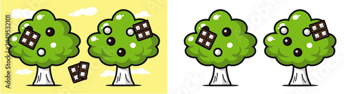 Chocolate Candy Tree Cartoon Vector Illustration with Sweet Dessert Theme