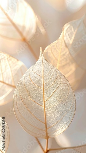 Delicate Skeletonized Leaves Illuminated by Soft Light
