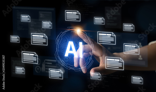 Foto AI document automation concept with floating files and knowledge cards