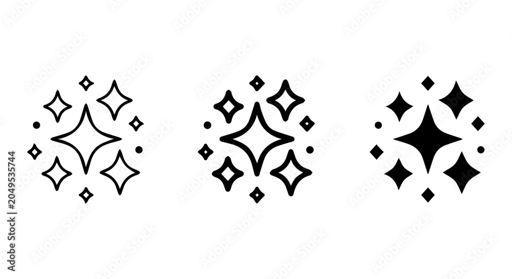 Fototapeta premium Star icon set, solid and outline, white background