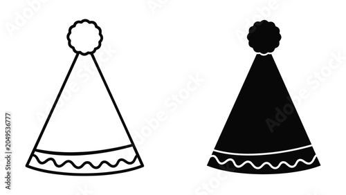 Foto Black and white party hats with pom poms on isolated white background for celebr