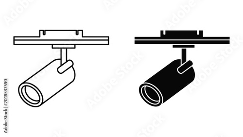 Foto Black and white track lighting fixtures with different designs on white backgrou