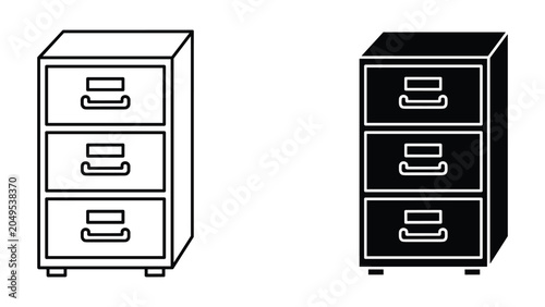 Фотография Vector illustration of two filing cabinet icons in black and white on a white ba
