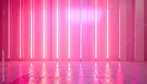 A pink room with vertical lighting and a reflective floor.